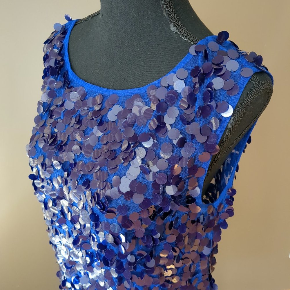 [SOLD] Le Chateau Sequin Sheer Mesh Festival Shift 60's Party Dress Cobalt Blue